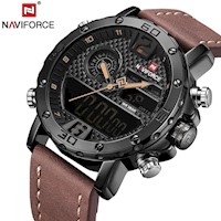 Reloj Naviforce Acero Negro y Cuero Marrón NAV-34