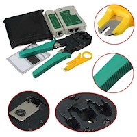 Kit Crimpeador Ponchador + Testeador + 12 Conectores RJ45