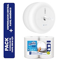 Dispensador Flujo Central + Papel Higienico Familia Tork Blanco