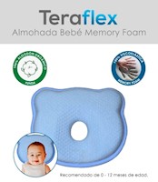 ALMOHADA BEBÉ MEMORY FOAM ANTI CABEZA PLANA CELESTE  TERAFLEX