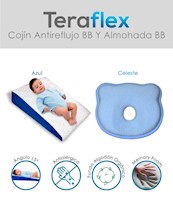 COJIN ANTIREFLUJO + ALMOHADA ANTICABEZA PLANA BEBÉ CELESTE  TERAFLEX