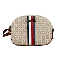 Cartera Tommy Hilfiger Croosbody Monogram Beige Ovalada