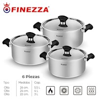 Juego De Ollas Finezza Daisy Fz 1042Ts-In Acero Inox 3, 4 Y 5,5 Litros