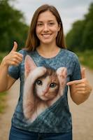 Blusa Polo De Manga Corta Con Cuello Redondo Diseño Gatito - L