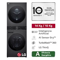 Torre de lavado Eléctrico LG 14KG WashTower WK14BS6R Negro Plateado