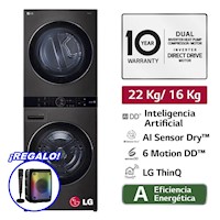 Centro de Lavado LG Carga Frontal 22/16 kg WK22BS6 AI DD Negro Acero + Parlante Portátil Eversound EV 5003 de REGALO