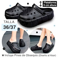 Sandalias para Mujer kawaii tipo Crocs Negra Plataforma Pantuflas Talla 36 37