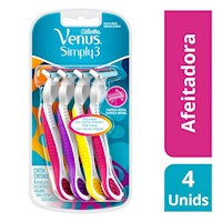 Gillette Venus Máquina para Afeitar Simply3 4 unidades