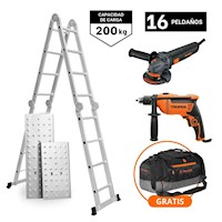 Combo Escalera Multiposición + Taladro 600w + Amoladora 850 Truper