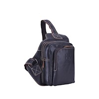 BullCaptain - Mochila cruzada de Cuero Mate XB-013-BK Negro