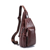 BullCaptain - Mochila cruzada de Cuero Mate XB-086-CF Café