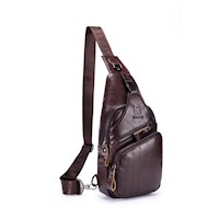 BullCaptain - Mochila cruzada de Cuero Mate XB-105-S-CF Café