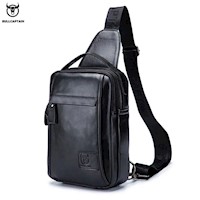 BullCaptain - Mochila Cruzada de Cuero Mate XB-120-BK Negro