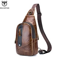 BullCaptain - Mochila Cruzada de Cuero Mate XB-126-CF Café