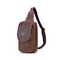 BullCaptain - Mochila cruzada de Cuero Mate XB-133-BR Marrón