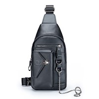 BullCaptain - Mochila cruzada de Cuero Mate XB-520-BK Negro