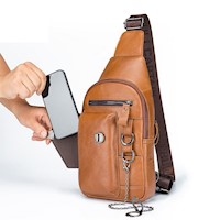 BullCaptain - Mochila cruzada de Cuero Mate XB-520-BR Marrón