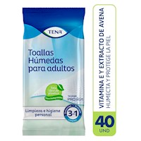 Toallas Húmedas para adultos Tena 3 en 1 Paquete 40 und