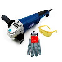 Esmeril Angular 1200W+Guantes+Lentes Seguridad Toolcraft TC4108-K2
