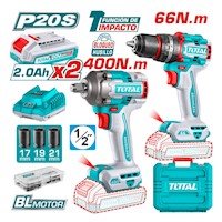 Taladro percutor 66nm + Llave de impacto 400nm industrial Total