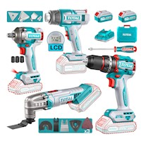 Taladro percutor 66nm + llave de impacto + pistola de calor + herramienta multifunción Total