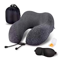 Set Almohada de Cuello para Viaje con Antifaz y Tapones de Oídos Gris
