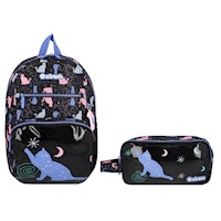 Pack Mochila + Cartuchera Black Purple Cat Xtrem