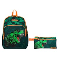 Pack Mochila + Cartuchera Green Dino Xtrem