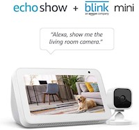 Echo Show 5 Sandstone with Blink Mini Indoor Smart Security Camera