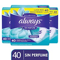 Pack x3 Toallas Always Protectores Diarios Sin Perfume 40 un