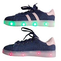 Zapatillas Sneakers Skate Luces Led Jean Lineas Rosa Mujer Talla 35 Link