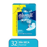 Always Toallas Higiénicas Maxi Protección Seca 32 unidades