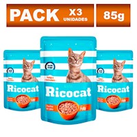 Comida Enlatada para Gatos Ricocat Adultos de Salsa de Pollo 85g x3