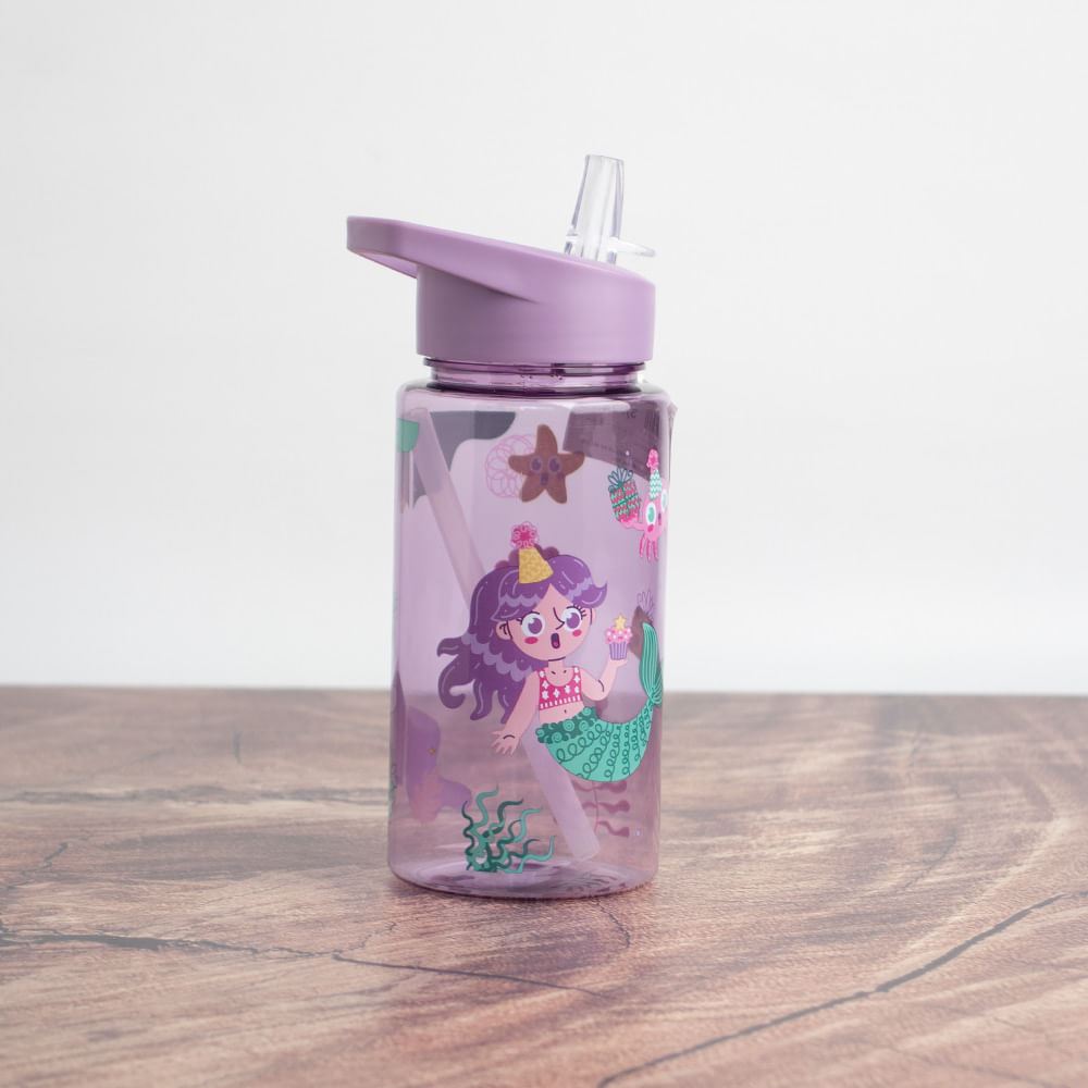 Mumuso - BOTELLA DE AGUA DE PLÁSTICO CON PAJA PARA NIÑOS (SIRENA/500  ML/MORADO) | Juntoz