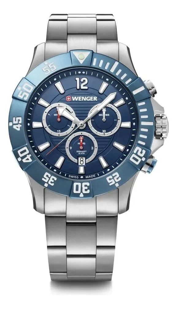 Reloj City Classic Correa De Acero Inoxidable, Wenger Gris Azul
