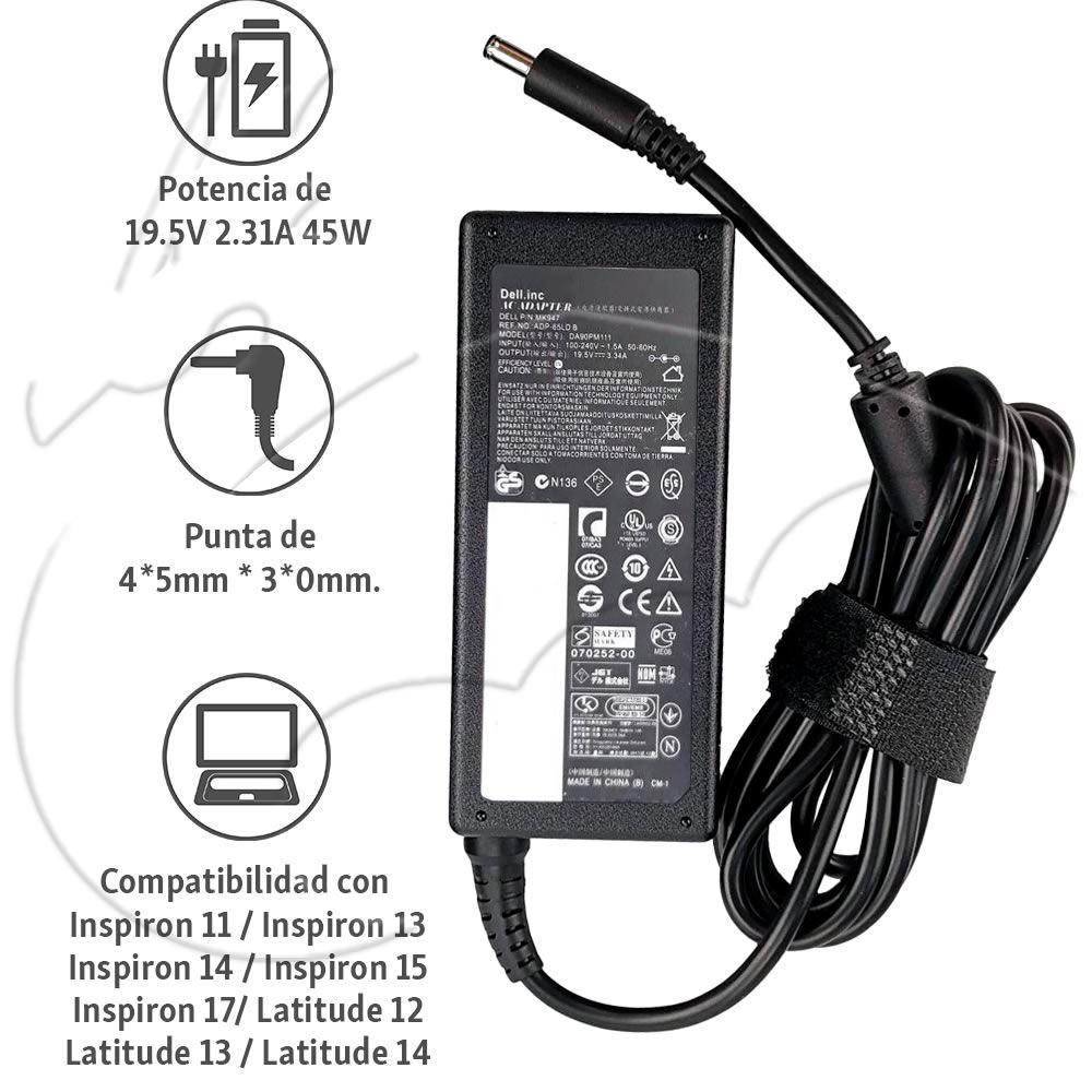 CARGADOR PARA DELL 19.5V 2.31A 45W 4.53.0 PUNTA DELGADA