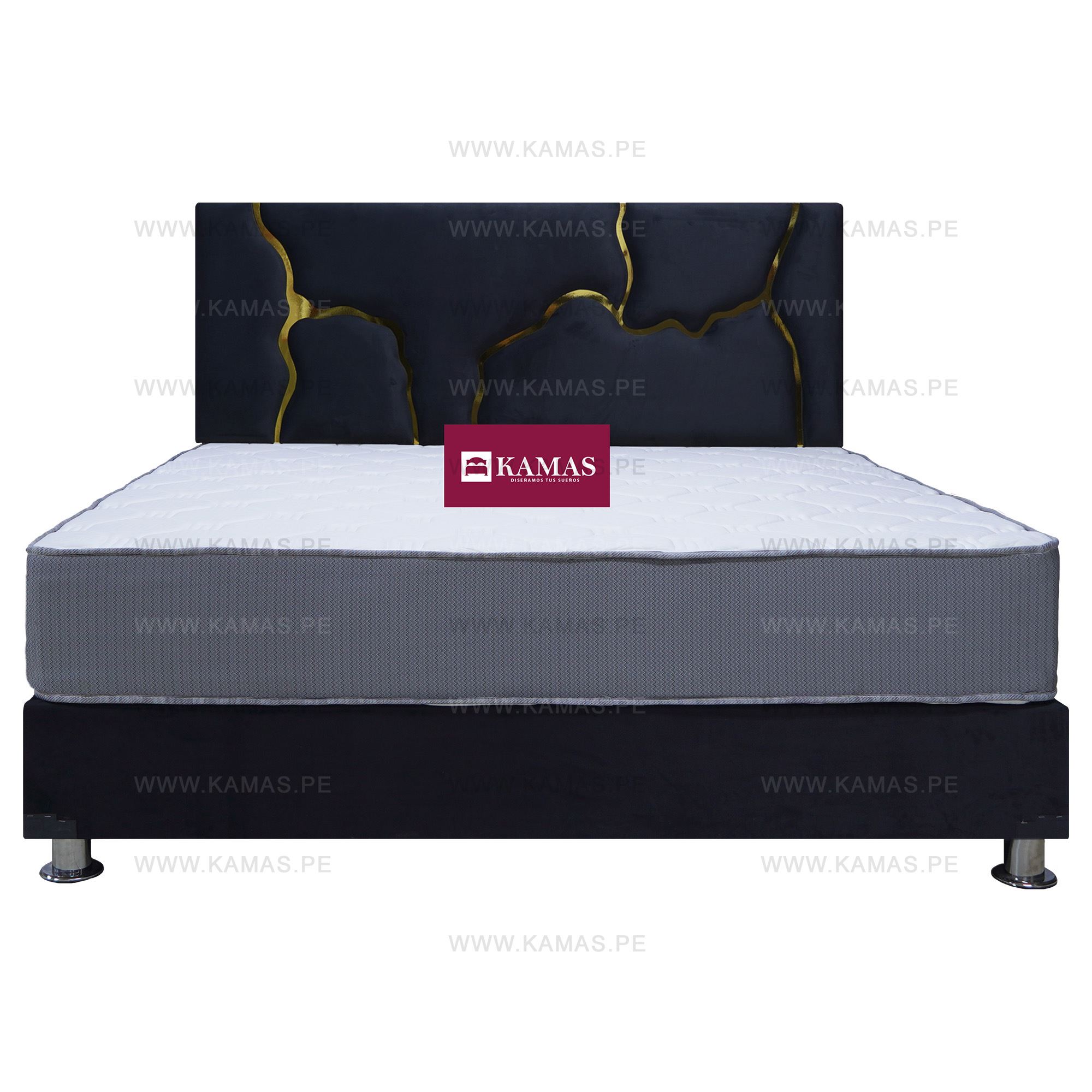 DORMITORIO AMERICANO KING + COLCHÓN KAMAS SARKI + CABECERA AÉREA RUPESS - NEGRO