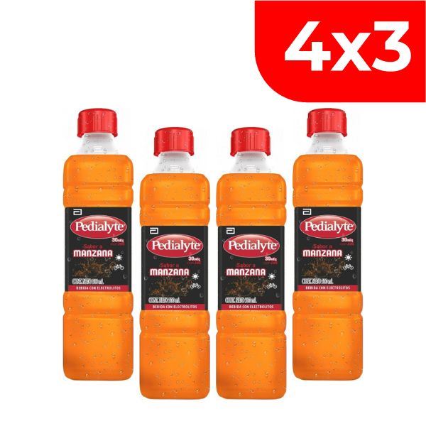 4x3 Pedialyte 30 Sabor Manzana - Frasco 500 ML
