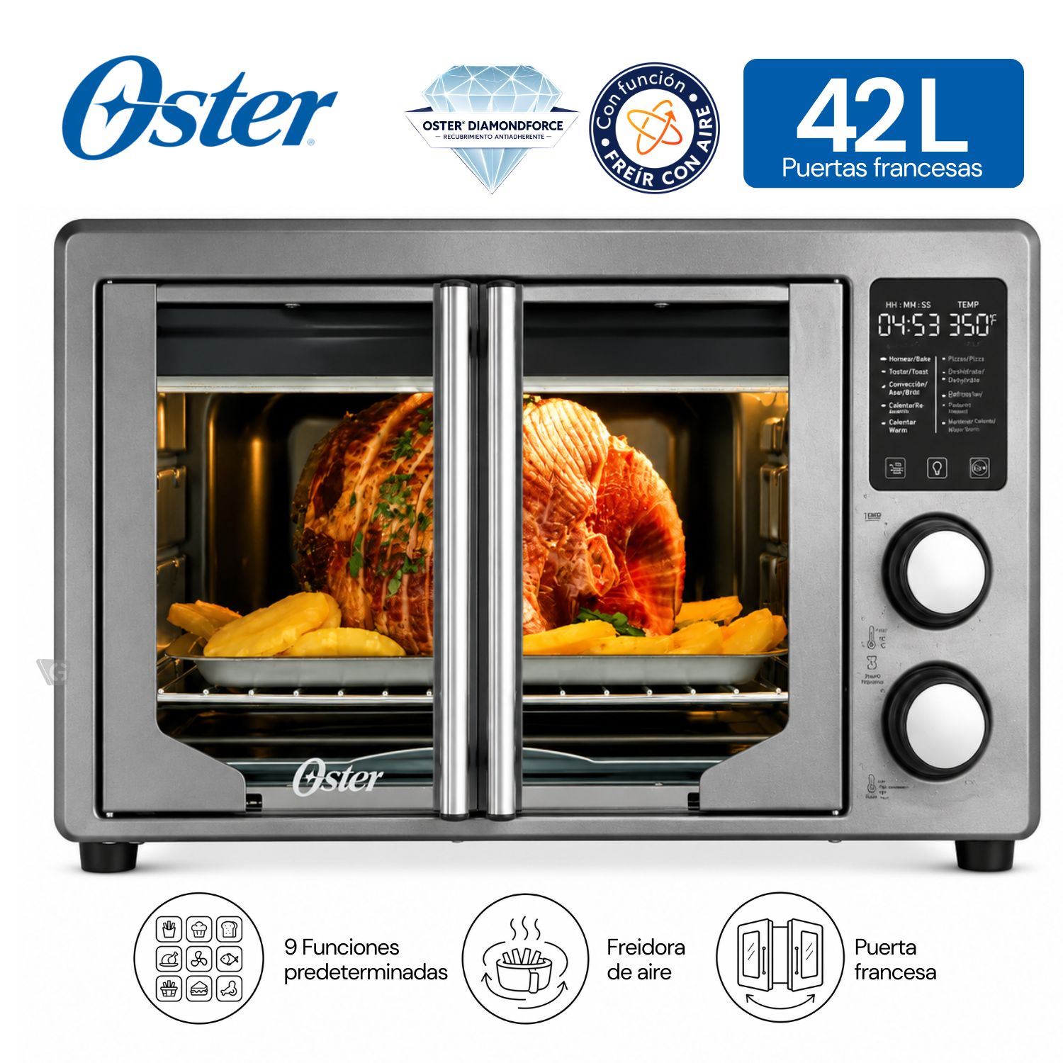 Horno con freidora de aire digital Oster® de 42 litros, puertas francesas, TSSTTV42FDDAFNS