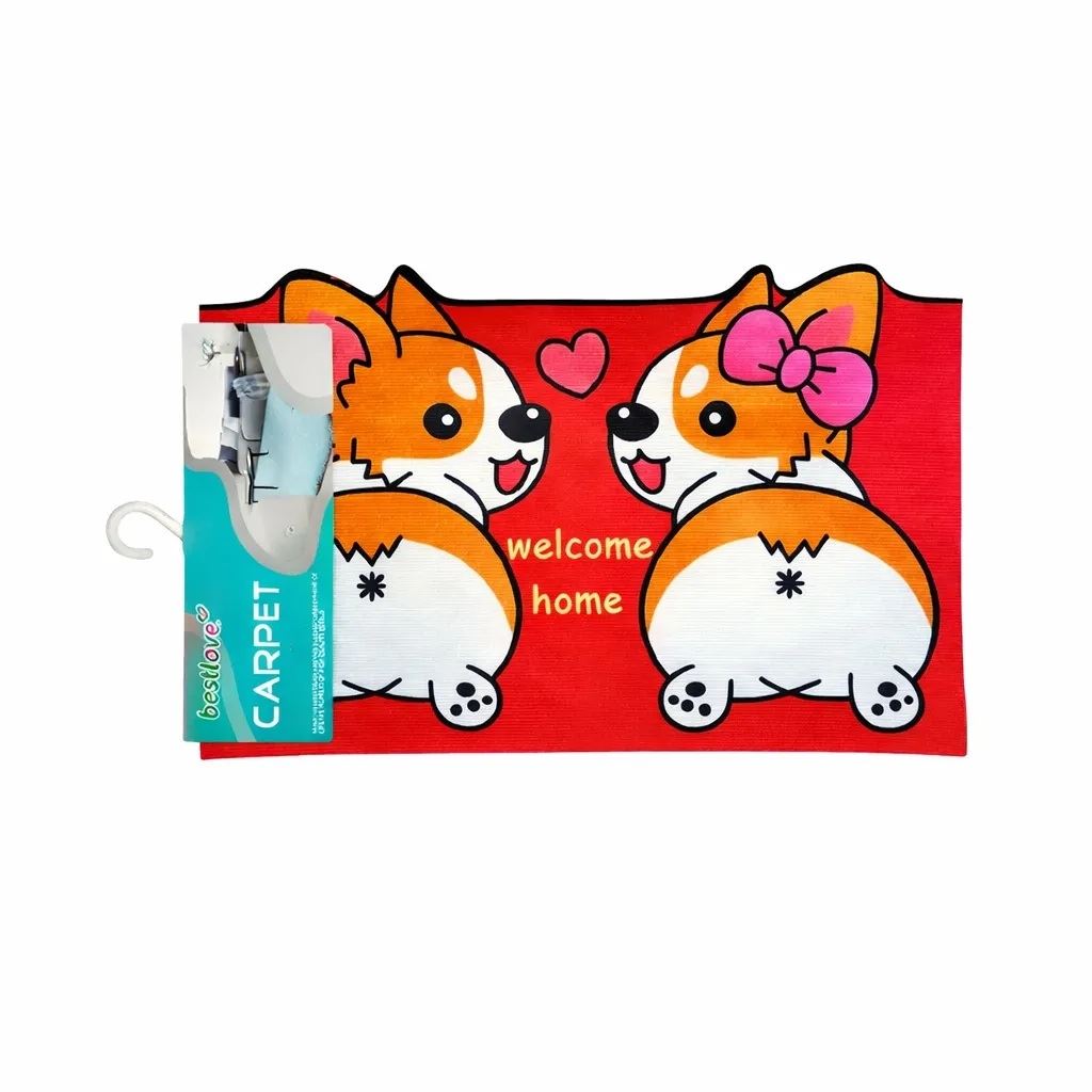 Alfombra de entrada “Welcome Home”  Corgis  Colores vivos