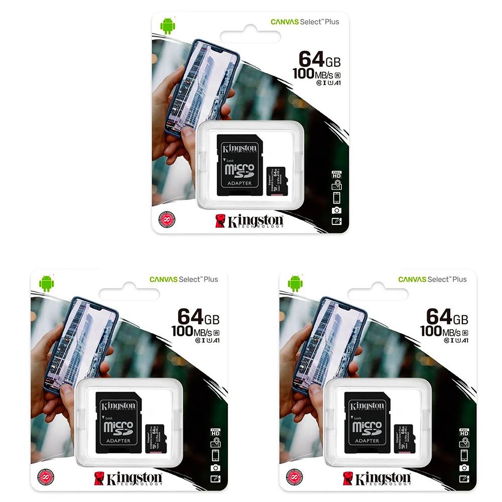 MEMORIA MICROSD KINGSTON 64GB KIT DE 3 UNIDADES