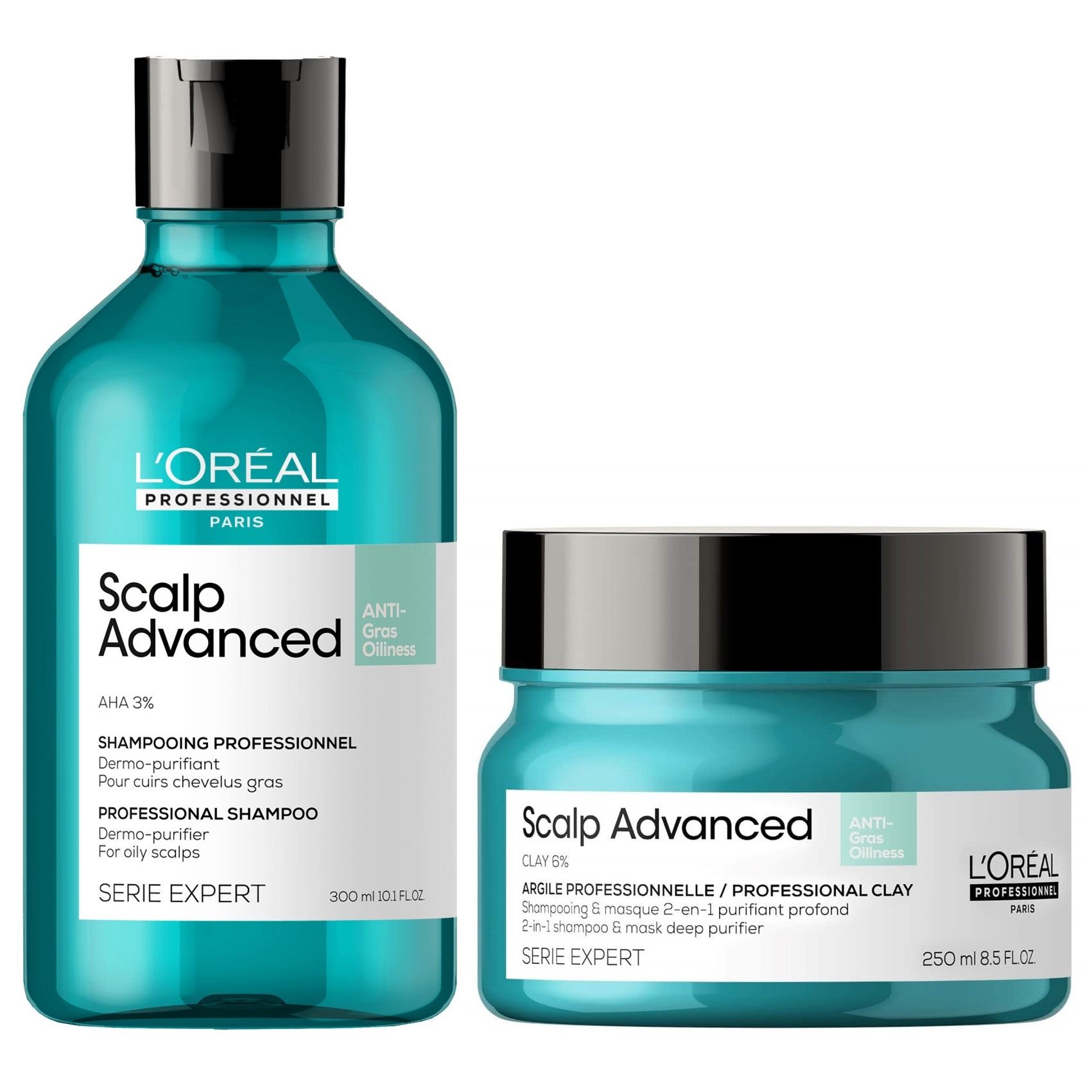Shampoo Antigrasa 300ml + Mascarilla Loreal Scalp Advanced