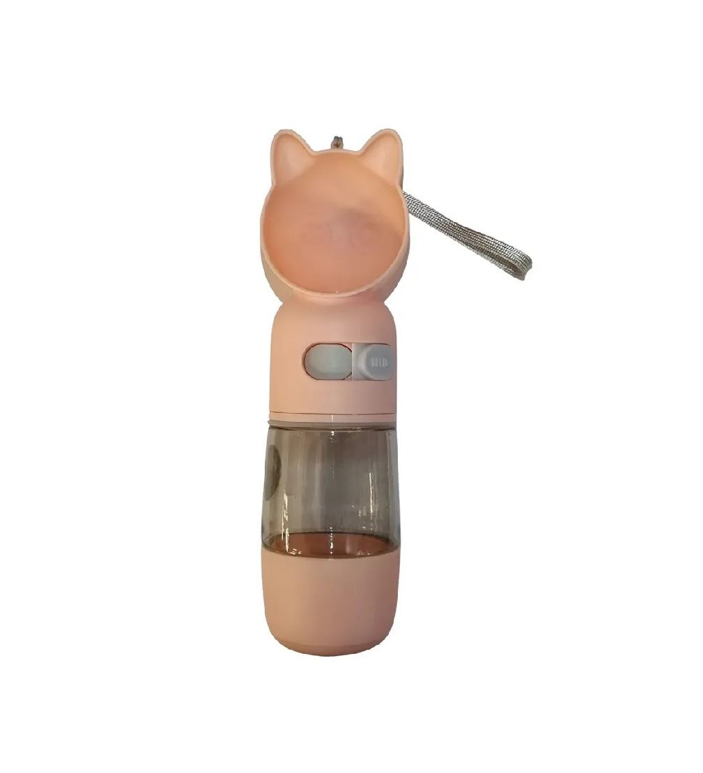 Bebedero Y Comedero Portátil 2 En 1 Para Mascotas Perros Y Gatos Color Salmón