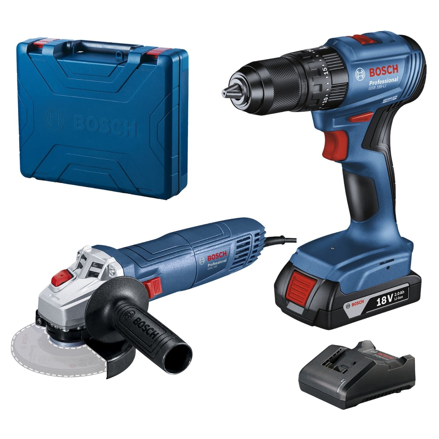 Amoladora 710W + Taladro Percutor 1/2" 18V Brushless Bosch
