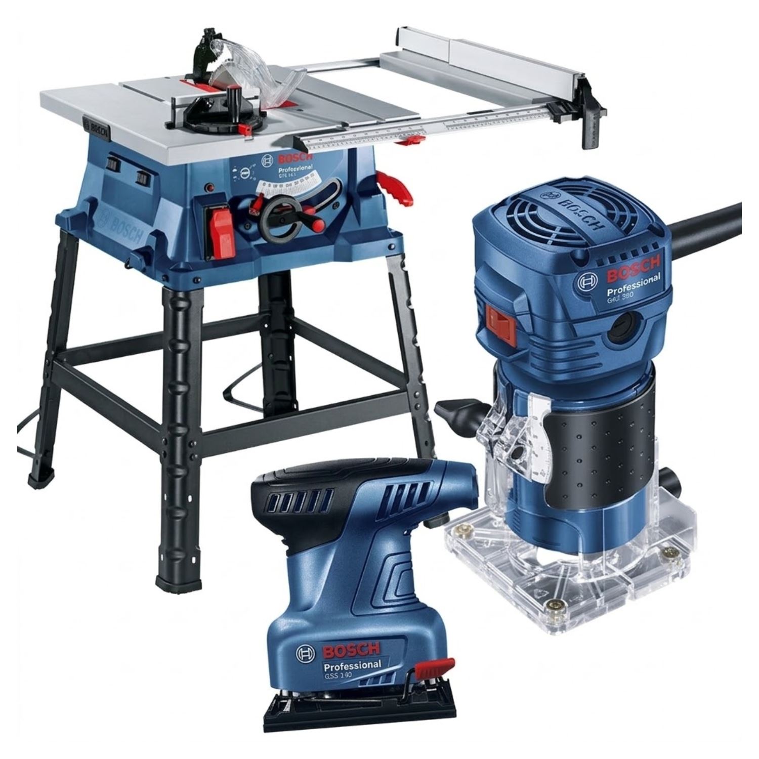 Sierra de Mesa 10" 1800W + Fresadora + Lijadora Bosch