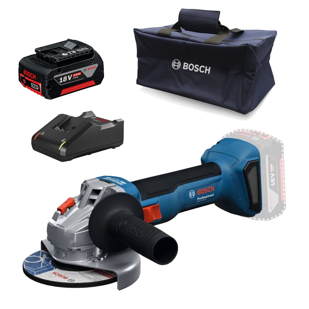 Amoladora 5" 18V Brushless + Batería 4.0 Ah + Cargador + Bolso Bosch 0615.A50.0CR-000