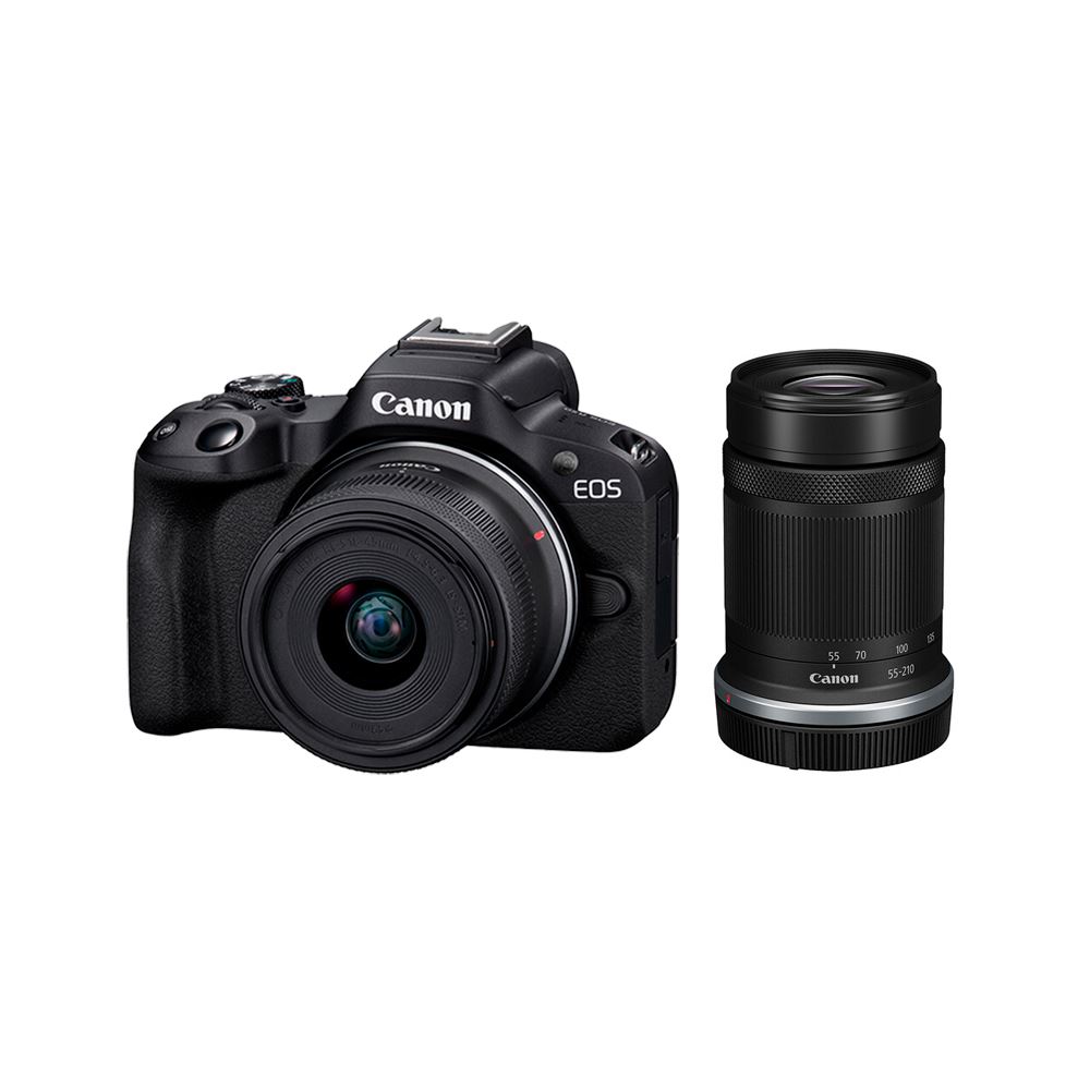 CamaraCanonEOS R50+RF 18-45mm IS STM+RF-S 55-210 IS STM+Estuche(Gratis:Mem.64GB)