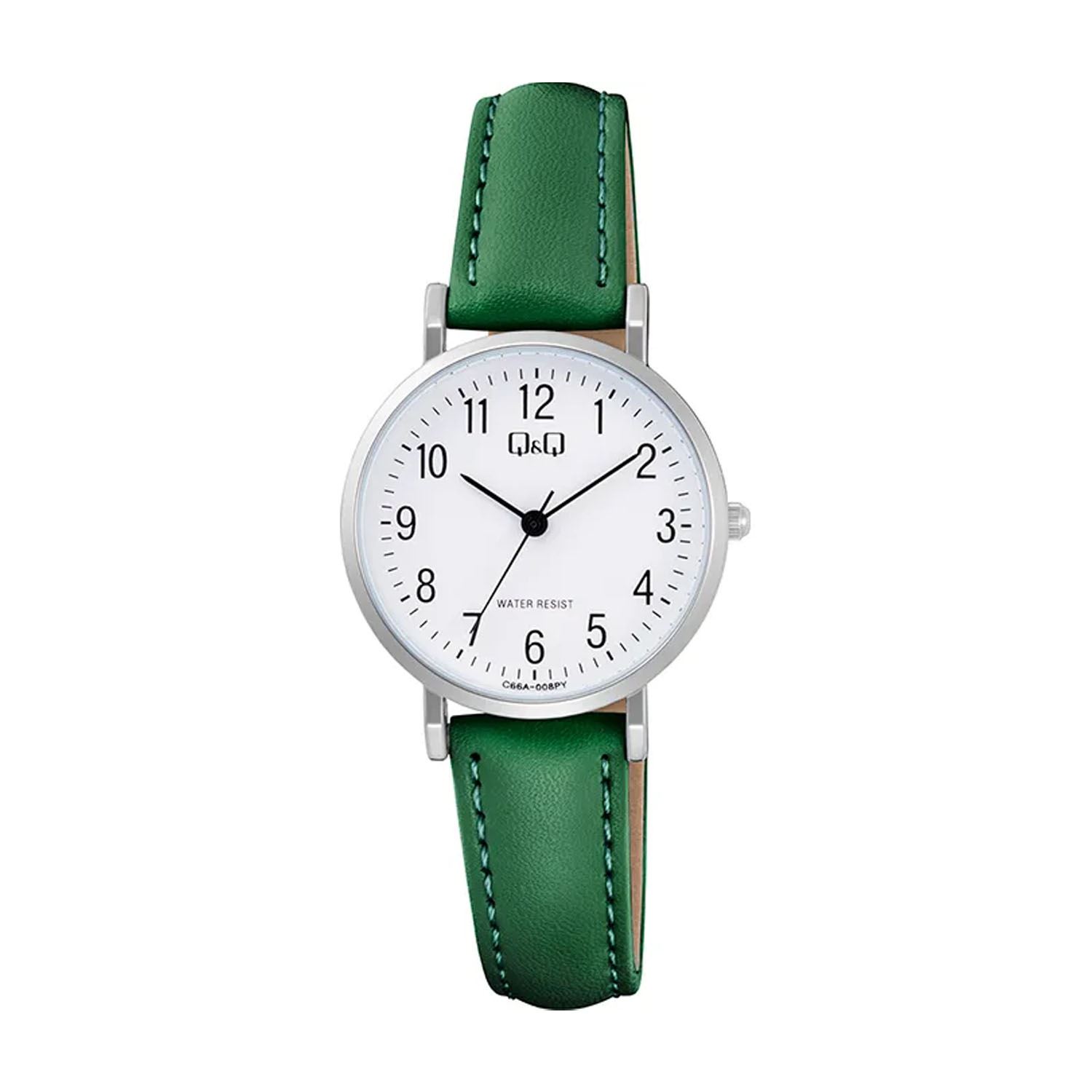 Reloj Mujer Q&Q Original de Cuero Verde Analógico Resistente al Agua Regalo Ideal para Sorprender