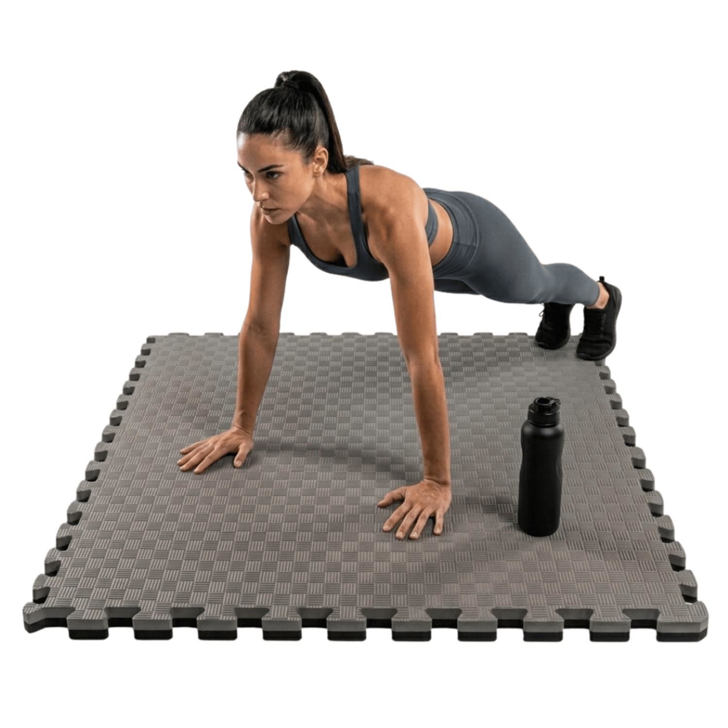 Pisos Tatami de Goma EVA Profesional de 2.5cm para Gimnasio de Alto Impacto Plomo - Negro (Reversible)