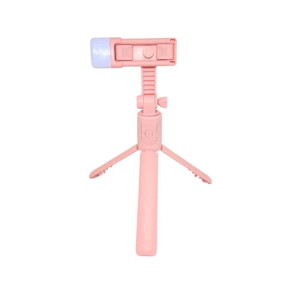 Palo Selfie Stick y Trípode 2 En 1 Bluetooth Celular 360° Con Flash Rosado